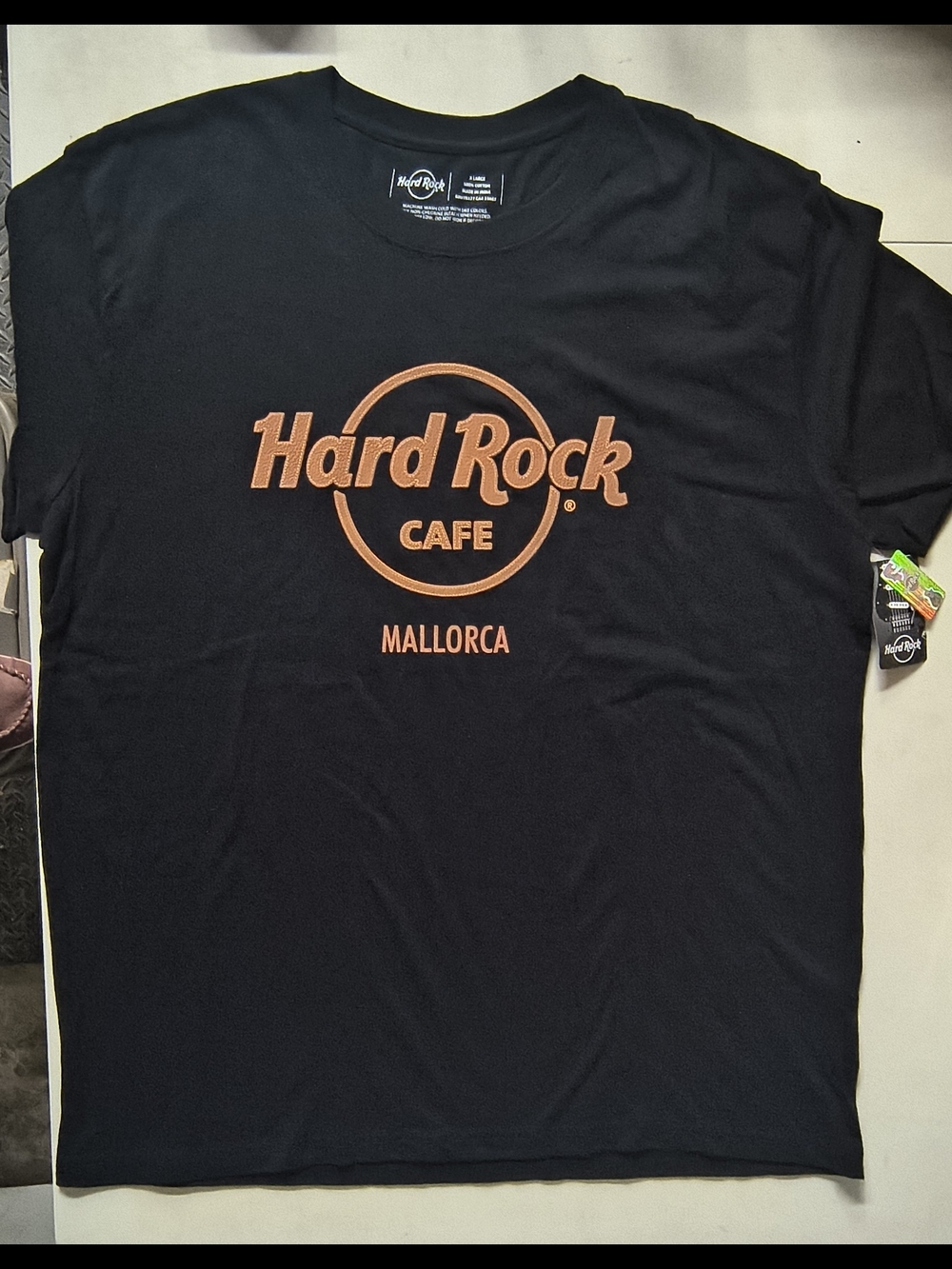 Hard Rock Cafe Mallorca Black T-Shirt with Brown Leather Logo